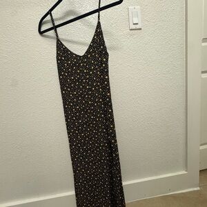 Reformation Black midi Dress with Yellow Floral Pattern